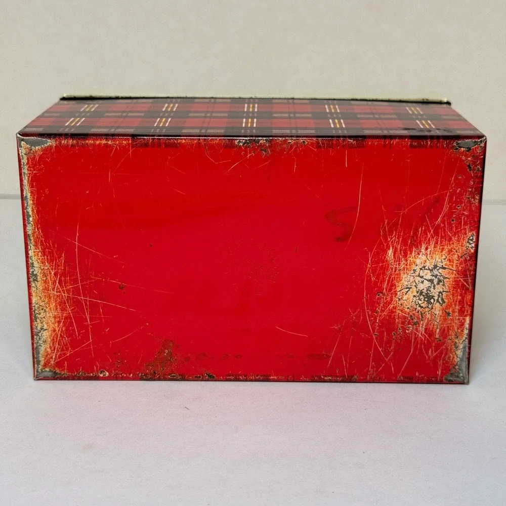 Vintage Ohio Art Red Plaid Metal Index Card Box Recipe Tin Mid-Century USA Made